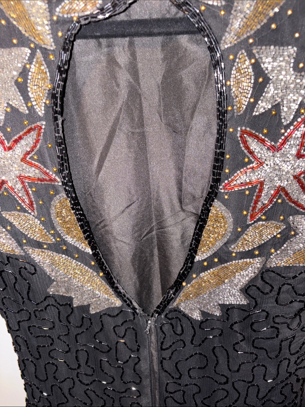 Laurence Kazar Black Mini Dress with Gold & Red Beading Pointsettia Holiday 2/4 - Picture 10 of 17